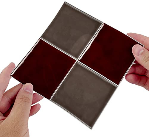 Alwayspon 25 Stück x 15 cm/6 Zoll roter Mosaik-Effekt, dicke Fliesenaufkleber, Vinyl, selbstklebender Spritzschutz, wasserdicht, zum Aufkleben auf Fliesen, für Küche, Badezimmer, Wand