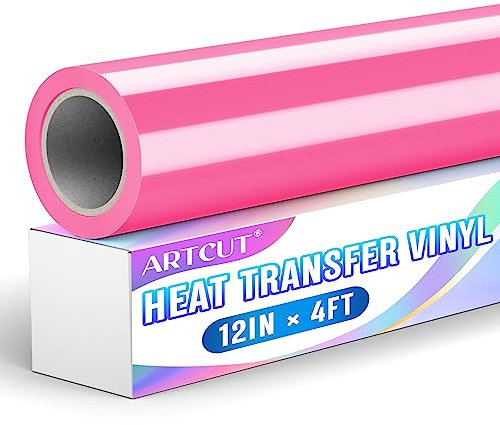 Artcut Heat Transfer Vinyl, 12 x 4ft Permanent Vinyl, HTV Vinyl, Vinyl Roll, Iron on Vinyl for Fabric Clothing, T-Shirts, Hats, Bags, Crafts, Pink