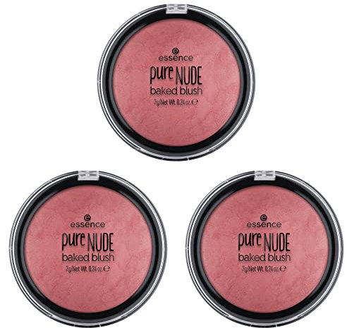 essence pure NUDE baked blush, Rouge, Nr. 06, Pink, langanhaltend, strahlend frisch, farbintensiv, matt, vegan, ölfrei, ohne Parfüm, ohne Alkohol, 3er Pack (3x7g)