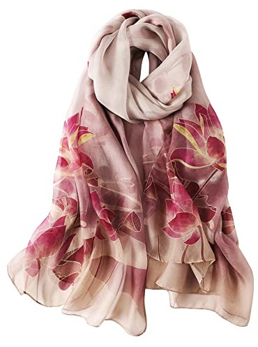STORY OF SHANGHAI Seidenschal Damen 100% Seide, 30+ Farben XXL Blumen Seidentuch, Stola für Abendkleid Hochzeit, Seide Schal Halstuch, 175 * 110cm,Neu 02 Lotos Rosa Gelb