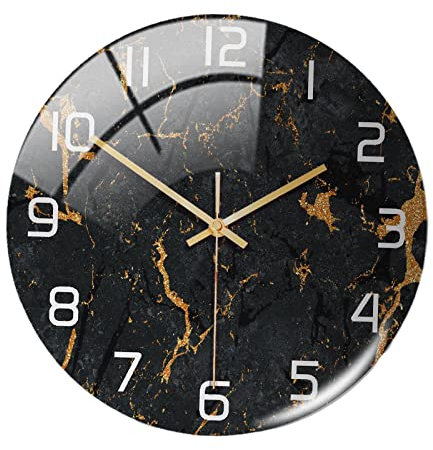 Orologio da parete in stile nordico con struttura in marmo rotondo a batteria per ufficio nero