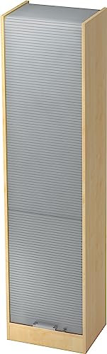 bümö Rollladenschrank in Ahorn/Silber mit Chromgriff - Vertikal Jalousieschrank 50 cm breit, Aktenschrank abschließbar, Büroschrank für Ordner & Co.