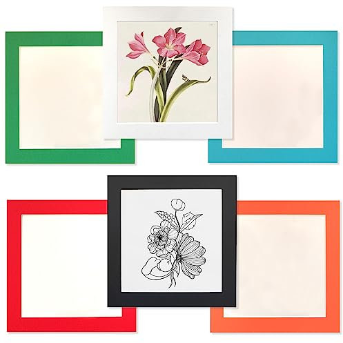 Carré Cadre Photo 25 x 25 cm,Lot de 6 Cadre pour Collage Photos Décoration Mural,Cadres en Carton,Livré Avec un Film Plastique Transparent,Multicolores,Installation Autocollante,Aans Clous Nécessaires