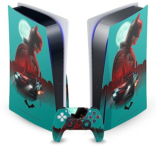 Head Case Designs Offizielle The Batman Gotham Batmobile Neo-Noir Und Poster Vinyl Frontplatte Haut Gaming Aufkleber Abziehbild Abdeckung kompatibel mit PS5 Disc Console & DualSense