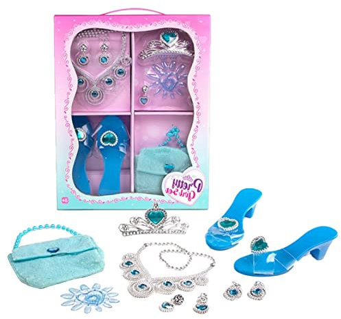 Youngwier Prinzessin Dress up Schuhe Set | Dress up Princess Pretend Schuhe und Schmuck - Tiara Krone Ohrringe Halsketten Handtasche Rollenspiel Schuhe Set