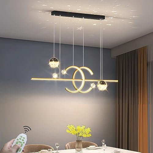 LED Pendelleuchte Esstisch Hängelampe Esszimmerlampe Dimmbar Esszimmer hängend Lampe 45W Modern Design Decke Deko Esstischlampe Hängeleuchte mit Fernbedienung für Wohnzimmer Küchenlampe (Gold 01)