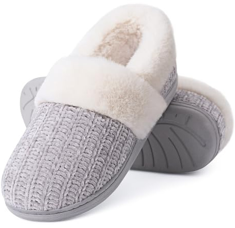 Evshine Fuzzy Memory Foam Slippers for Women Closed Back Knit House Shoes