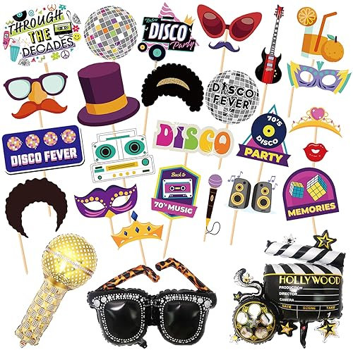 DKDDSSS 28 Stück Foto Requisiten, Fotobox Accessoires Hochzeit Photo Booth, Aufblasbarer Retro 80er 90er Party Accessoires, Foto Requisiten Party Deko für Karneval, Hochzeit, Geburtstag
