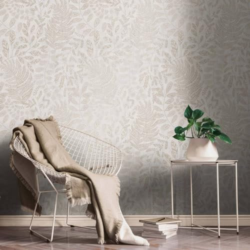 K&L Wall Art Glitzer Blumentapete Silber Gold Vliestapete florale Bilder Wohnzimmer Dschungeltapete inkl. Tapezier-Ratgeber (Creme, Gold)