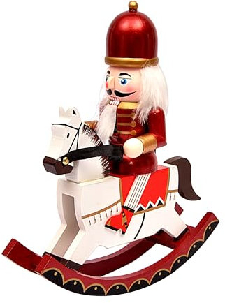 Ciao- Schiaccianoci Natale Soldatino a cavallo (28cm) in legno e tessuto, rosso