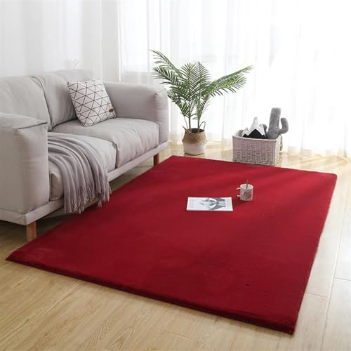 ZWPILY Hochflor Teppich, Einfarbig, Flauschiger Langflor Teppich, Shaggy Flokati, Rechteckig, Pflegeleicht, Wohnzimmerteppich - Fellteppich - Modern Kunstfell Carpet Für Schlafzimmer,Rot,200x400 cm