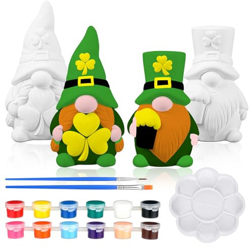 Poen 2 Stück, fertig zum Bemalen Ihrer eigenen St. Patrick's Day-Zwerge, 10,2 cm, Mini-Keramik zum Bemalen, unlackierte Glückswichtel, abgestuftes Tablett, Dekoration, Basteln, Kunst für Zuhause,