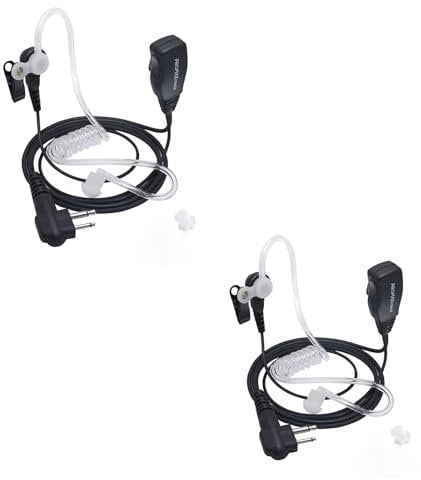 PROMAXPOWER Walkie Talkie Earpiece Compatible with Motorola 2 Pin, Covert Air Tube Earpiece Headset with Big PTT Mic, Security Radio Earpiece for CP040 DP1400 GP68 GP88 GP300 CT150, 2 Pcs