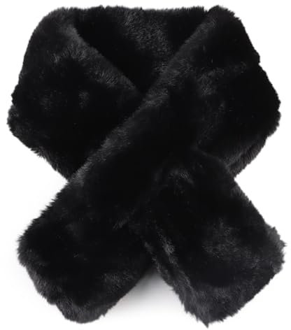 XIAOHAWANG Calda sciarpa invernale da donna, in finta pelliccia, scaldacollo in pile, Nero , 34.3(87cm)