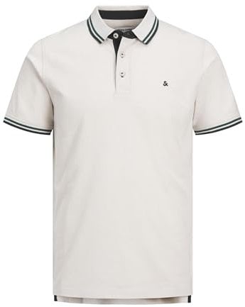 JACK & JONES Mens Jjepaulos Noos Polo Shirt, Moonbeam/Detail: Play, XS UK Beige/Blue
