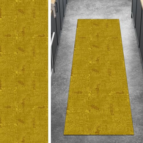 Ymural Läufer Flur rutschfest Teppich Küche 80x330CM Gelb rutschfest Lang Abstrakt Meterware Kurzflor Polyester Korridor Schlafzimmer, Anpassbar