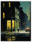 Artery8 New York at Dawn Edward Hopper Style Oil Painting Yellow Green Blue Man Walking in Empty City Street Extra Large XL Wall Art Poster Print