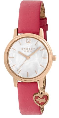 RADLEY Women's Rose Gold Plated Mother of Pearl Flamingo Leather Strap Quartz Analogue Watch RY21774A