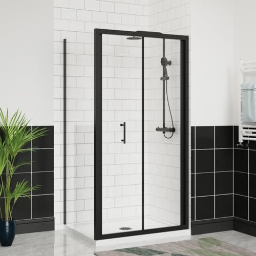 Aquariss 1000x700mm Bifold Shower Enclosure Cubicles 6mm Self Clean Shower Door Folding Shower Screen with Side Panel Black