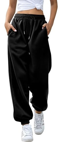 EBANKU Damen-Jogginghose mit Cinch-Bottom und Taschen, einfarbiger Trainingsanzug, Baggy-Hose mit elastischer Taille für lässiges Hip-Hop, Fitnessstudio und Joggen