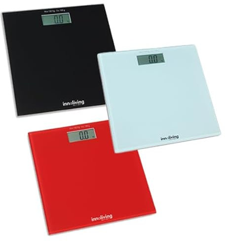 Innoliving INN-107R Bilancia Digitale Pesapersone Slim Rossa con Display LCD Ampio, Pedana in Vetro Temperato Colorato, Capacità 180kg