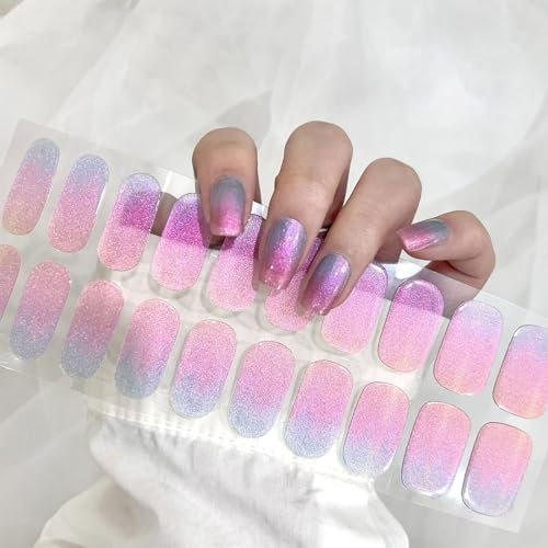 Ceboic Halbgehärtete Gel Nagellack Aufkleber, 22 Stück Aurora Französische Gel-Nagelfolien UV Härtend Selbstklebend UV Gel Strips, Langanhaltende Nagel Wraps Starterset für Finger & Fußnägel