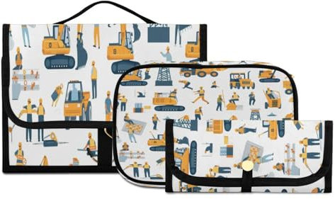 Set di 3 beauty case da viaggio con gancio, per lavoratori ed escavatori, portatile, organizer per cosmetici, pennelli per donne e ragazze, #02, 3 pezzo Set, Beauty case