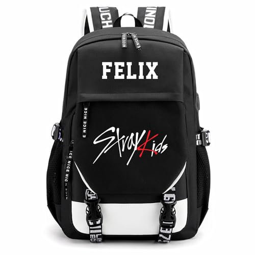 Charous K-POP StrayKids Musik-Idol Oxford-Rucksack, große Kapazität, Schultasche, College-Tasche für Felix-Fans, schwarz 1, One size