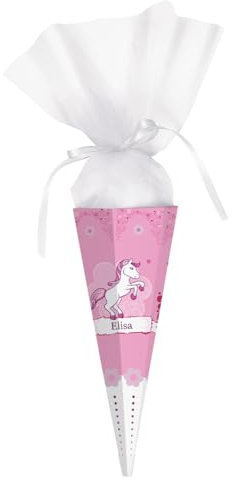 Striefchen® Personalisierte eckige Schultüte für Mädchen Motivwahl, 2 Größen (28 cm - Pink Pony)