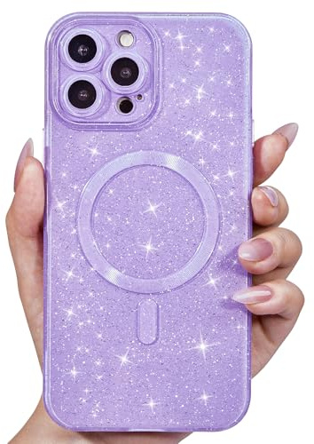 Svanove Glitter Case for iPhone 13 Pro Phone Case Magnetic Compatible with Magsafe, Sparkle Bling Shiny Cute Girly Design, Aesthetic Slim Soft TPU Mag Cover for Women Girl, Lilac Purple Lavender