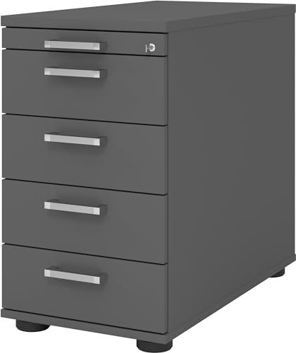 bümö Schreibtisch Schrank abschließbar, Schubladenschrank Holz in Graphit, Container mit Schubladen - Schubladen Schrank Büro, Schreibtisch Container od. Schreibtisch Kommode mit Chromgriffe