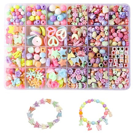 SinChic Ketten Basteln,600 Stück Kinder Perlen Buchstaben DIY Armband Perlen Set für Mädchen Kunsthandwerk Schmuckherstellung Halskette Armband Stirnbänder Acryl Alter 3-8