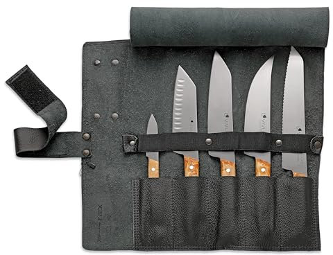 F. DICK Leder-Rolltasche „VIVUM“ (5-teilig, kleinen Officemesser, Santoku mit Kullenschliff, klassischen Kochmesser, BBQ-Messer ASADOR, Brotmesser) 83668000-01, Braun
