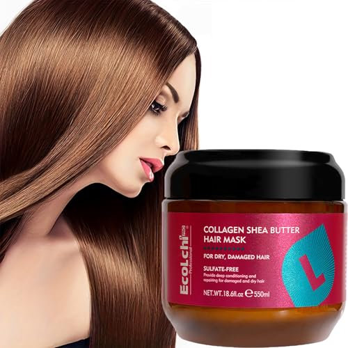 ECOLCHI Kollagen-Sheabutter-Haarmaske für lockiges Haar, Aminosäuren-Reparatur-Haarmaske für weiches Haar, Keratin-Haarkur für beschädigtes, trockenes Haar, Frizz-Kontrolle, Shea Moisture Hair Mask