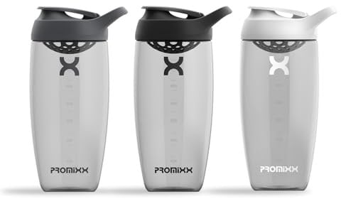 Promixx PURSUIT Protein Shaker Bottle 3-Pack – Premium Sports Shaker Bottles for Protein Mixes and Supplement Shakes – Graphite Gray, Black, White, 700ml