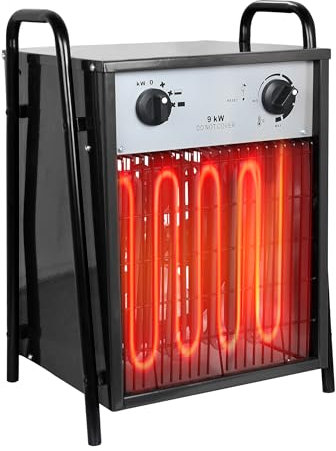 HENGMEI Riscaldatore elettrico da cantiere, 9 KW con termostato, 3 livelli di riscaldamento, per cantieri, officina, garage