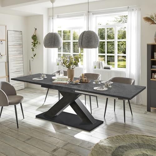Riess Ambiente Ausziehbarer Esstisch Montreal - 180-280cm - grau Graphit - Keramik-Design X-Gestell