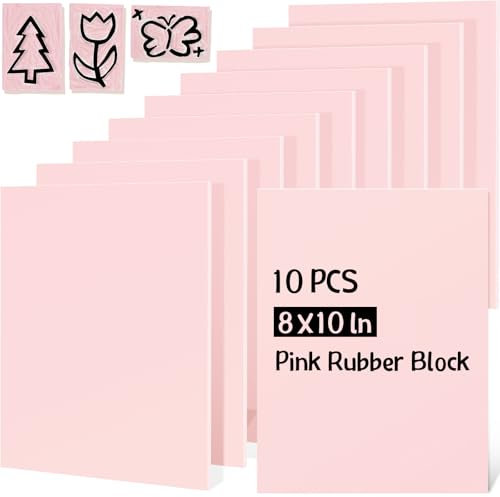 Gilprop 10 Stück rosa Gummi-Block Linoleum-Block Gummi-Schnitzblock Stempelherstellungs-Kit Weichgummi geschnitzter Ziegel für Druckherstellung, Stempel, DIY, Handwerk, Projektdruck (20,3 x 25,4 x 0,6