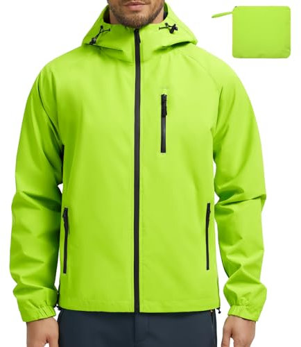 UMIPUBO Veste Imperméable Pour Homme Pluie Extérieure Coupe Vent Respirante Réfléchissante Blouson Légère Vêtements à Capuche Outdoor Cyclisme Plein air Voyage Course à pied Randonnée(Vert fluo,L)