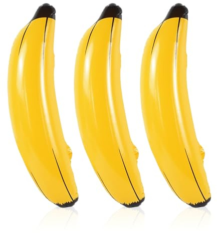 TUONYIS 3 Stücke Aufblasbare Banane 60CM, Blow- up Aufblasbare Bananen, Wasserspielzeug für Pool Strand Sommer, Party Dekoration Prop, für Hawaii Party Dekor, Fasching Karneval (Gelb)