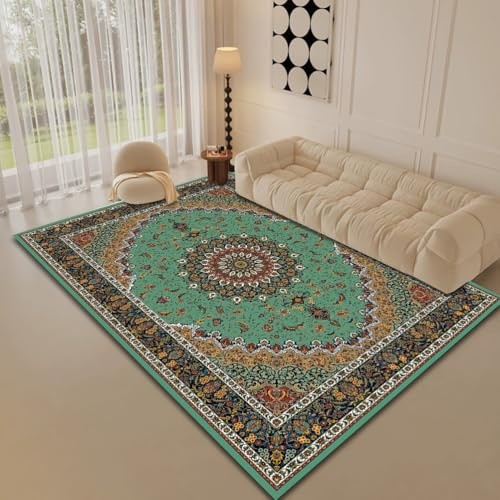 RBQIZVW Rechteckig Teppiche Wohnzimmer 250×300 cm Ornamenten Vintage Teppiche Schlafzimmer - Waschbarer Kurzflor Teppich mit Rutschfester Unterseite für Esszimmerteppich inder (Grün)
