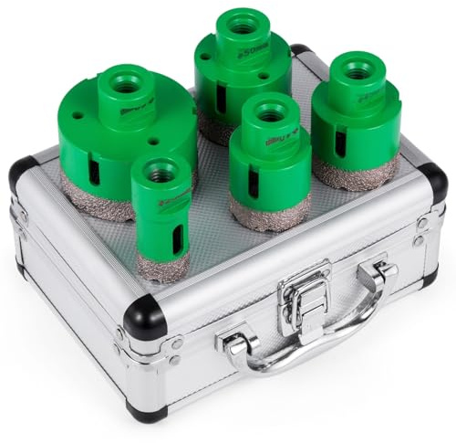 Queta 5 pièces Scie Cloche Diamantée 25-68mm Trépan M14 Portable Perçage à Sec pour Béton Trépan Diamant Foret Béton