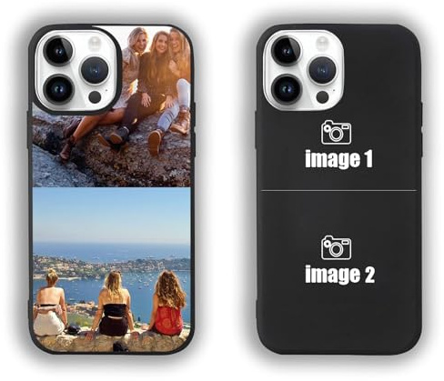Personalised Custom Phone Case for iPhone 16 15 14 13 12 11 Pro Max Case, Customized Photo Name Phone Case Anti-Scratch Shock-Resistant Soft Protective TPU (Black Case 2 Photos) Clear