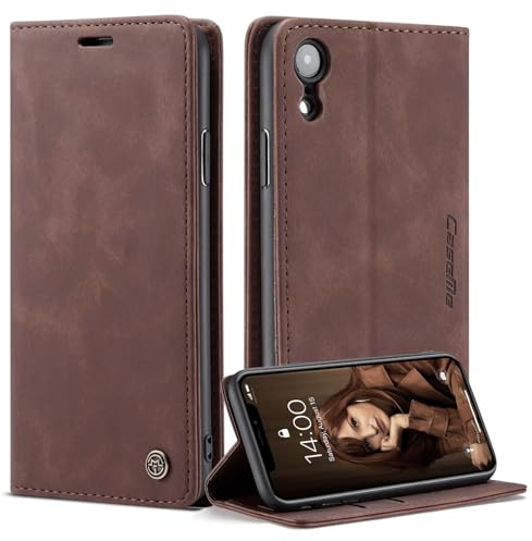 Ottcooed Handyhülle für iPhone XR Hülle, Premium Leder Flip Case, Magnet Klappbar Klapphülle Tasche, Standfunktion Kartenfach Wallet Schutzhülle für iPhone XR, Kaffee