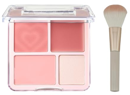 RTRTGS Rubor Paleta Icono, 4 tonos, Colorete en crema, rubor en crema y rubor en polvo compacto, Alta pigmentación, Paleta de rostro para maquillaje mujer (Melocotón Auténtico)