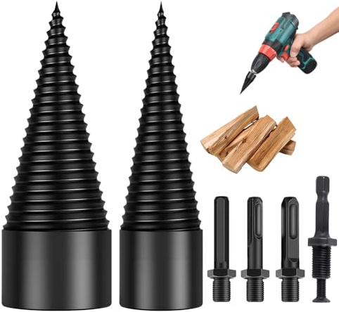Holzspalter Bohrer Set 50mm 32mm, Brennholzbohrer Kegelbohrer | Schraubkegel Holzspalter mit 4 Griffen, Kohlenstoffstahl Bohrer für Bohrmaschine zum schnellen Holzspalten von Brennholz