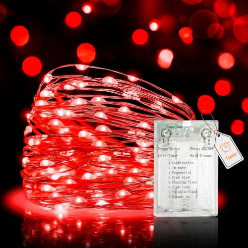 btfarm 5M 50LED Halloween Red Fairy Lights Battery Operated Timer,8 Modes | USB Powered, Dimmable, Waterproof,Halloween Decorations String Light for Indoor Outdoor Bedroom Party Ganden Fireplace Decor