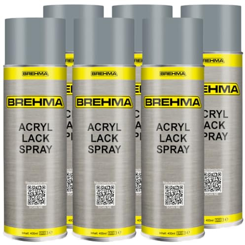BREHMA 6x Acryl Lackspray Ral 7001 Silbergrau matt Lack Farbe Sprühfarbe 400ml