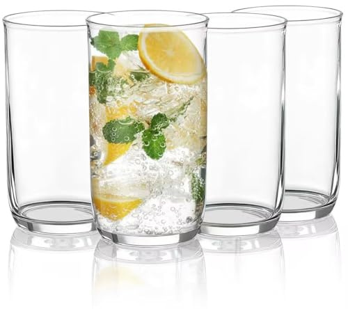 Berglander Set di Bicchieri Highball 4 Pezzi, Bicchieri Collins da Bere in Plastica PET Trasparente Alti 420ml, Tazze d'Acqua Riutilizzabili, Vetreria per Bar Tumbler per Bevande, Birra, Succo, Latte