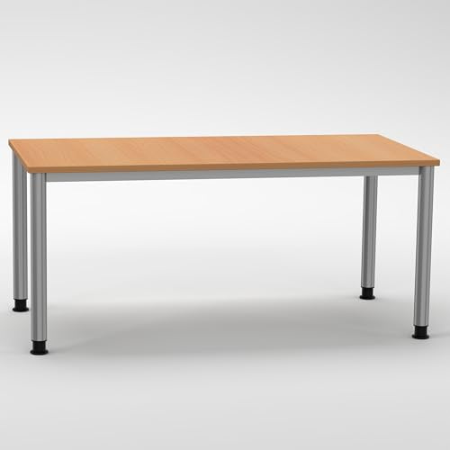 Rheinland Möbel NOVA Schreibtisch 160x80 cm – Buche, höhenverstellbar 68–81 cm, großzügiger Bürotisch mit 4 stabilen Rundrohrfüßen in Silber, einfache Montage, FSC®-Zertifiziert